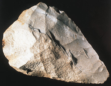 L’amigdala lunga 9 cm trovata i piedi del Rollenberg, vicino a Großsorheim, è uno degli artefatti più antichi del Ries.